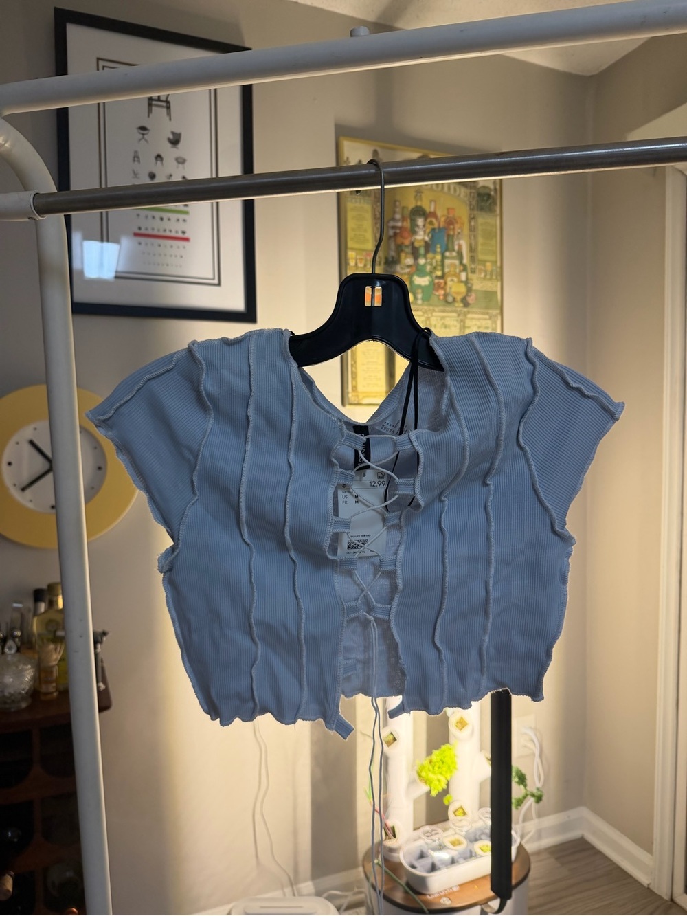Light Blue Lace-Up Ribbed Crop Top H&M Brand new